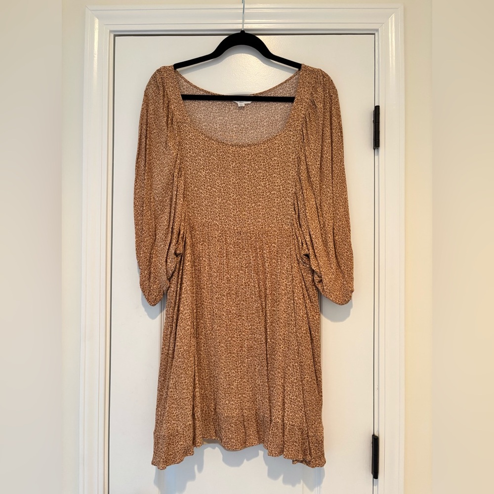 Peach Love California Tan Smocked Mini Dress with 3/4 Bishop Sleeves Boutique